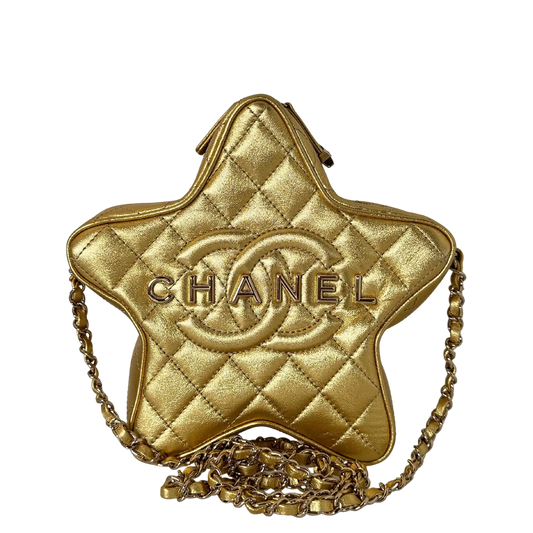Chanel Metallic Lammleder Quilted Walk Of Fame Star Bag Gold / neuwertig Chanel