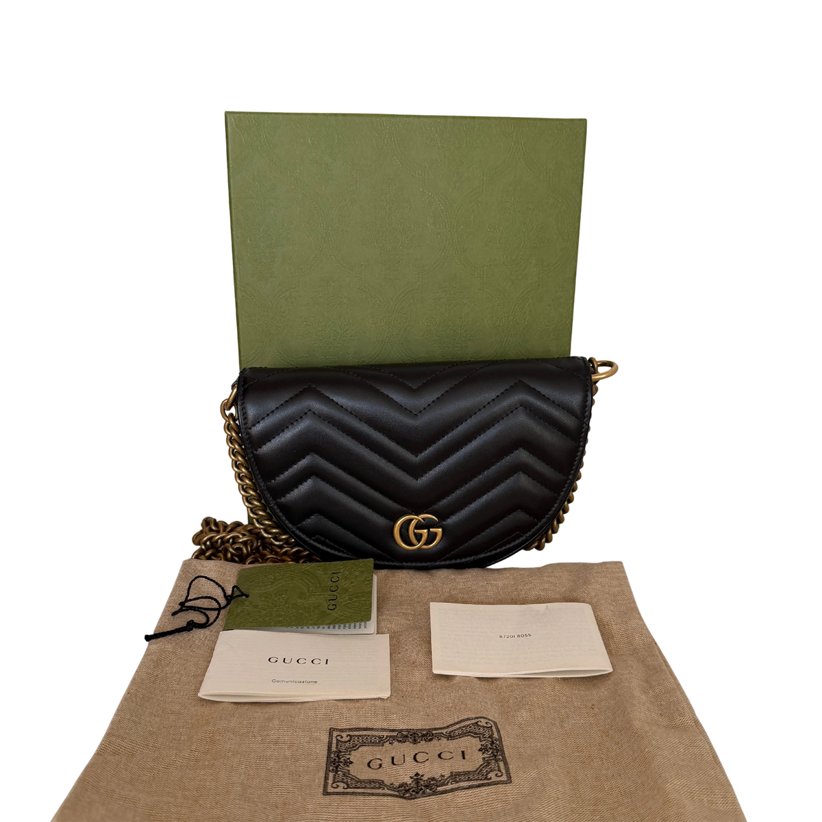 Gucci GG Marmont Half Moon Flap Leder schwarz / neuwertig Gucci