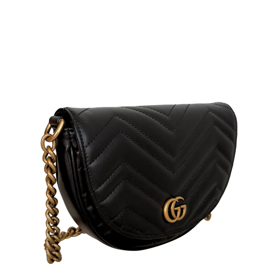 Gucci GG Marmont Half Moon Flap Leder schwarz / neuwertig Gucci