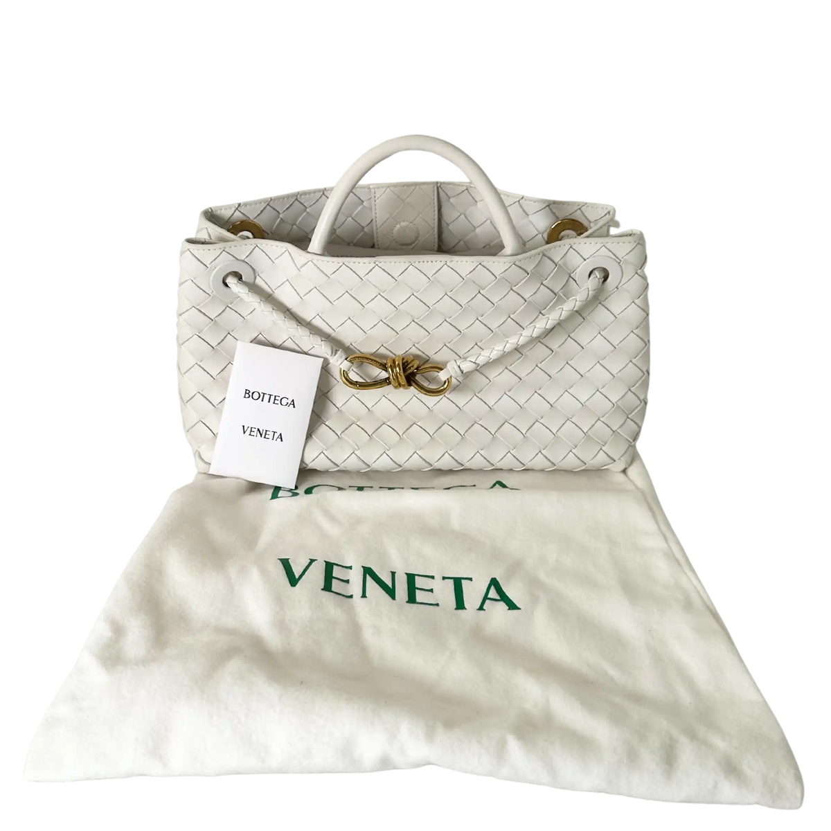 Bottega Veneta East/West Andiamo kleine Tote aus Intrecciato-Leder weiß 2023 / sehr gut Bottega Veneta