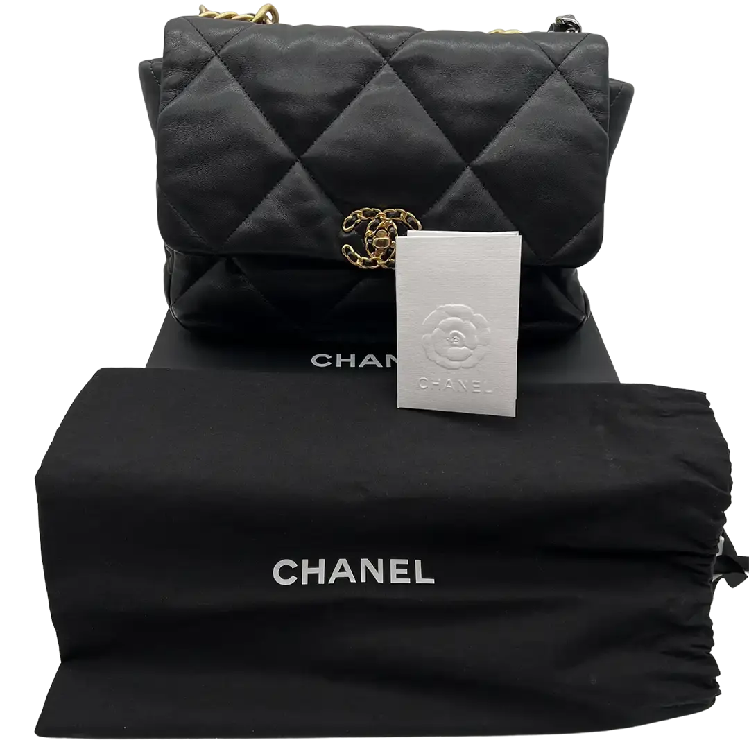 Chanel 19 Flap Bag große Tasche Lammleder schwarz / sehr gut Fullset Chanel