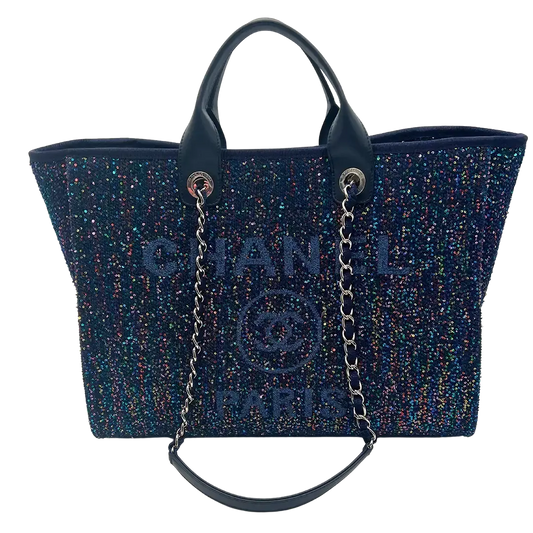 Chanel Deauville Pailetten blau front kette