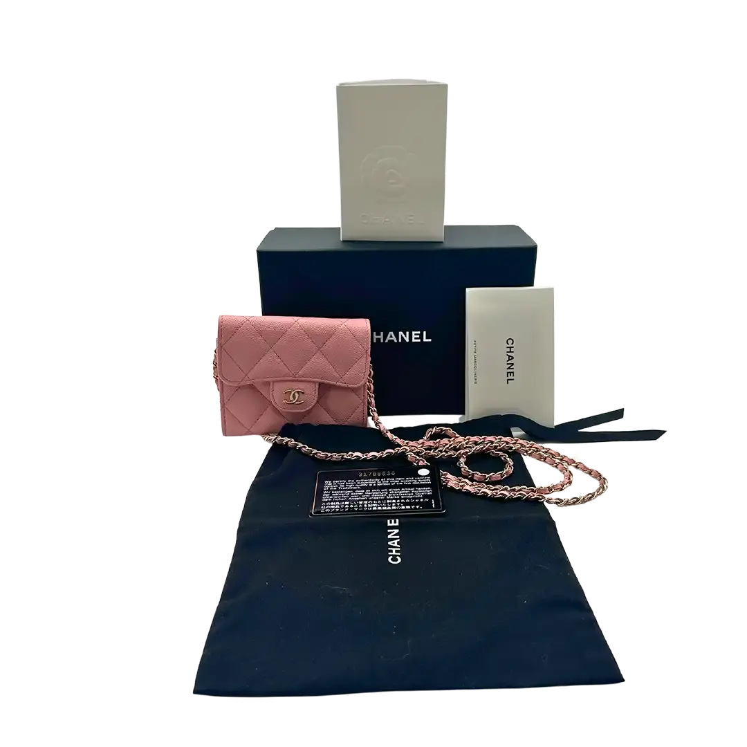 Chanel Mini Wallet on Chain Kaviar Leder Pink Fullset / sehr gut Chanel