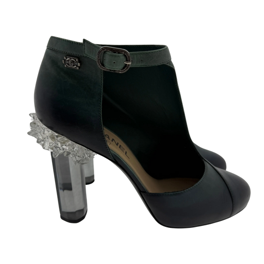 Chanel Ombre Crystal Ice Heel Ankle Boots grün Größe 38 1/2 / guter Zustand Chanel