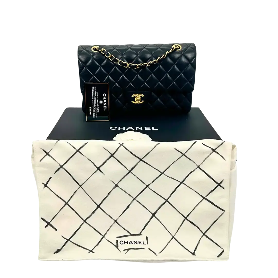 Chanel Timeless Double Flap Bag Medium schwarz Lammleder Fullset / sehr gut Chanel