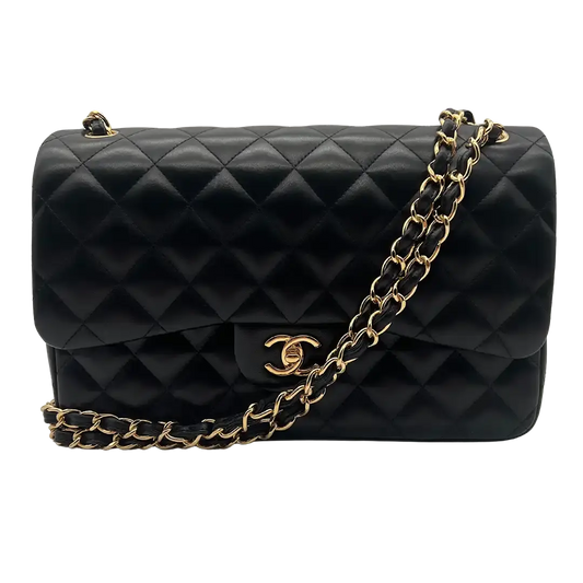 Chanel Timeless Jumbo Flap Bag Handtasche schwarz Lammleder / ungetragen Echtheitscheck