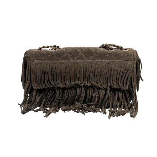 Chanel Timeless Paris-Dallas Fringe Timeless Flap Bag Lammleder grau/taupe / neuwertig - Echtheitscheck