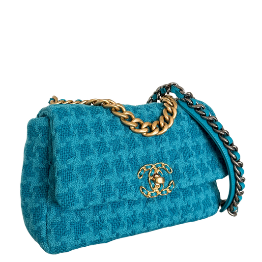 Chanel 19 Schultertasche Tweed Blau Fullset / neuwertig Chanel