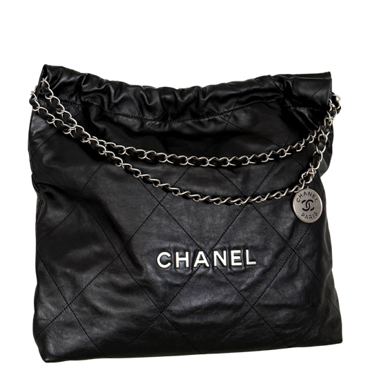 Chanel 22 mittelgroße Hobo Bag Schwarz silberne Hardware / sehr gut Chanel
