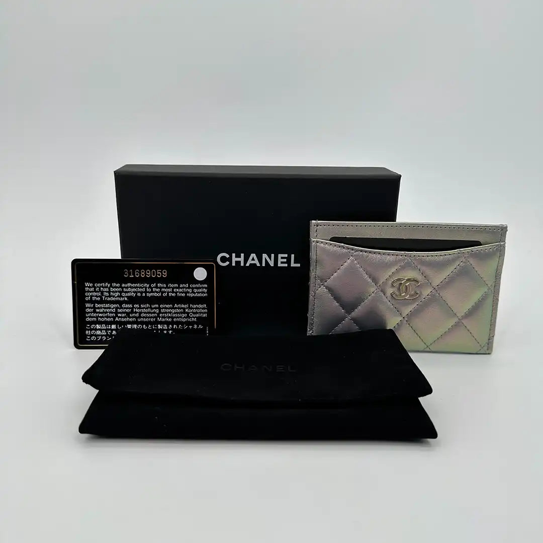 Chanel Iridescent Kartenetui Kartenhalter Leder lila Fullset / neu Echtheitscheck
