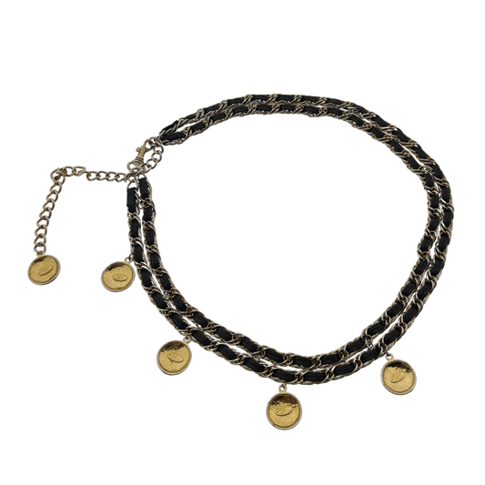 Chanel Kettengürtel mit Interlocking CC Charms Schwarz Gold / sehr gut Chanel
