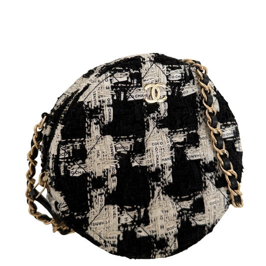 Chanel Round As Earth Tweed Crossbody Bag Schwarz / neuwertig Chanel