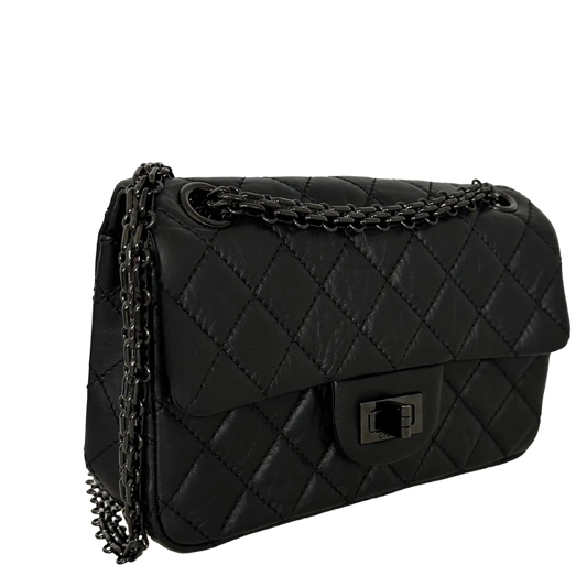 Chanel Mini Reissue 224 2.55 Flap So Black Aged Calfskin schwarze Hardware Fullset / neuwertig Chanel