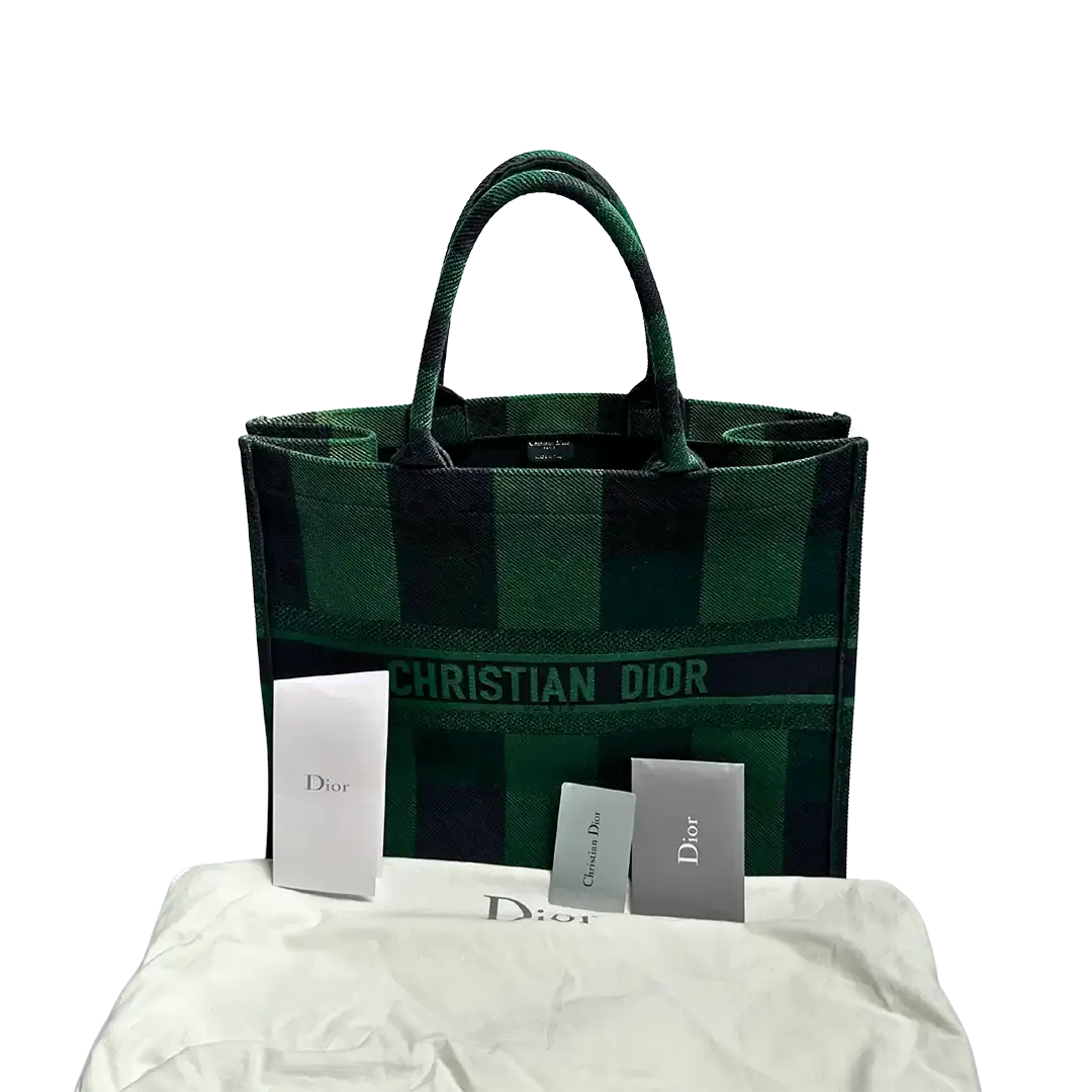 Dior Book Tote Large Check Leaf grün / schwarz / sehr gut Dior
