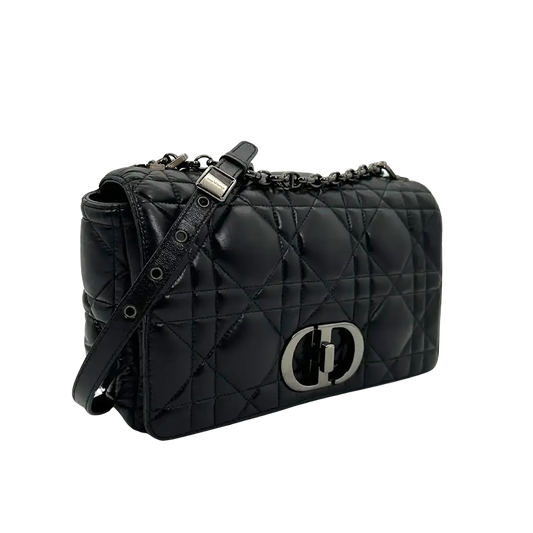 Dior CARO Tasche mittelgroß schwarz Leder Gun Metal / sehr gut Dior