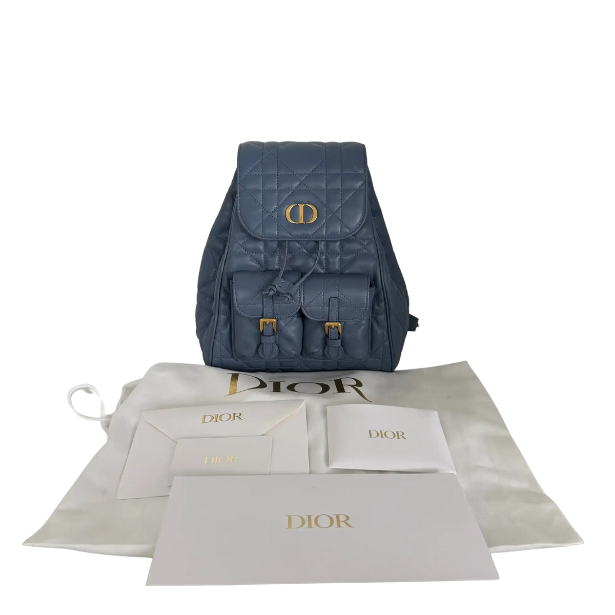 Dior Medium Caro Rucksack Denim blue Macrocannage Lammleder / neuwertig Dior