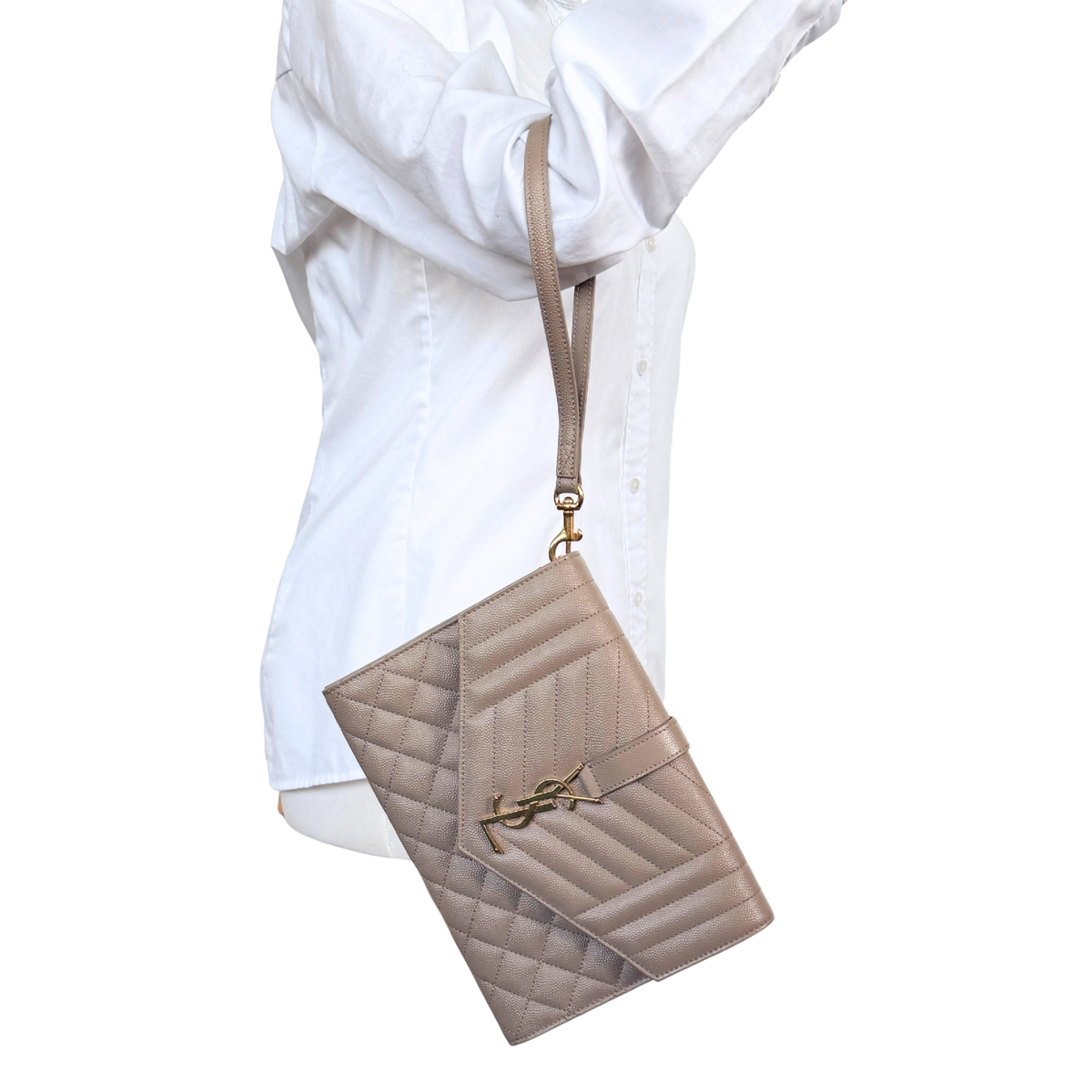 Saint Laurent Envelope Tasche mit Überschlag Dark Beige / neuwertig Saint Laurent