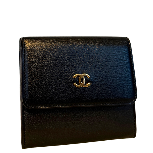 Chanel Coco Mark Drievoudige Portemonnee Zwart