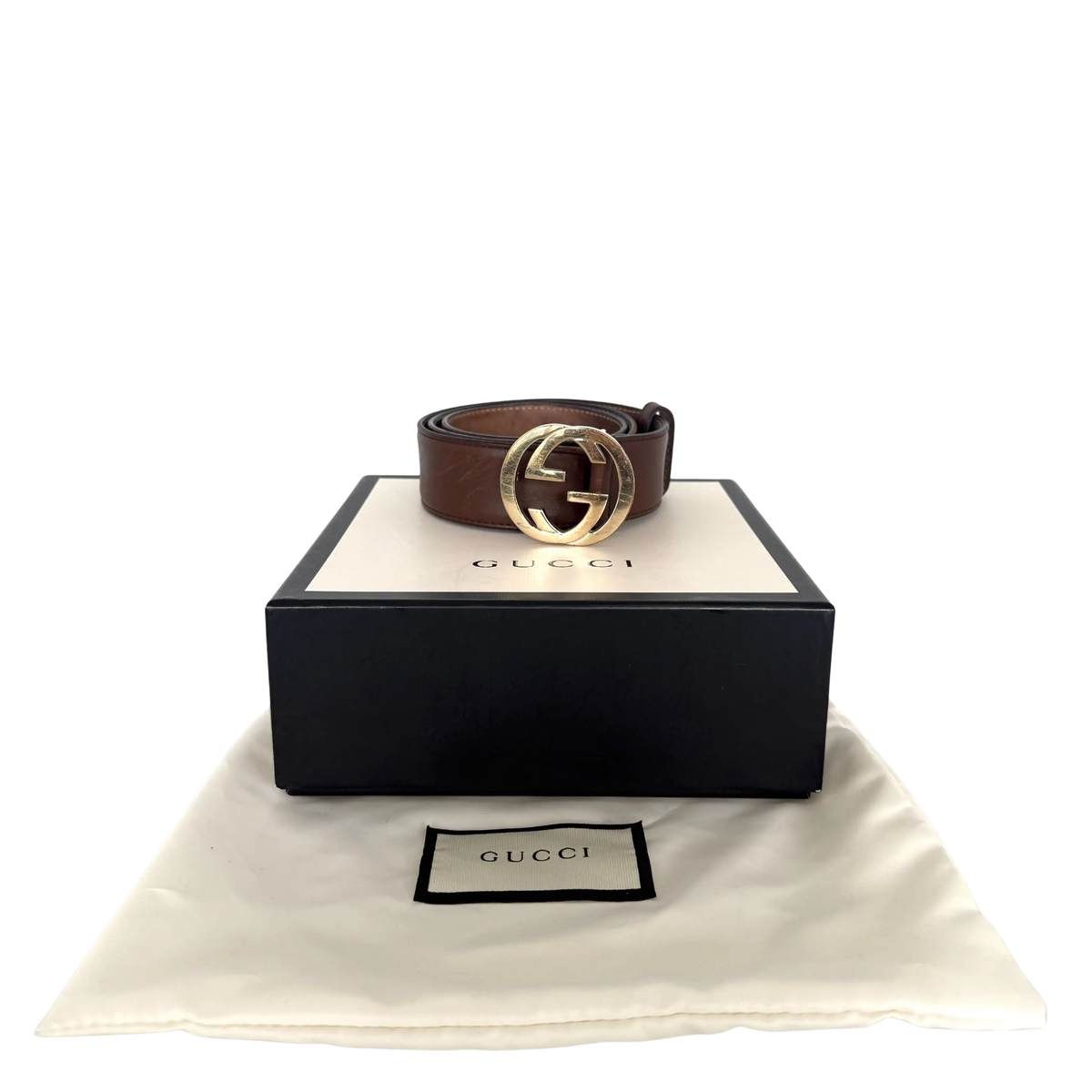 Gucci GG Buckle Ledergürtel Braun 75cm / akzeptabel Gucci