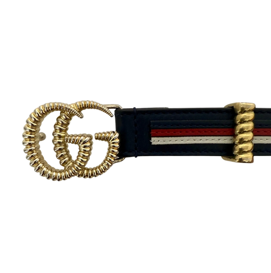 Gucci Torchon GG Sylvie Gürtel Navyblau Rot Weiß/ akzeptabel Gucci