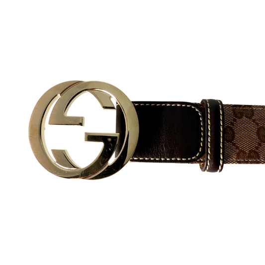 Gucci Interlocking GG Gürtel Canvas Größe 85 Braun / sehr gut Gucci