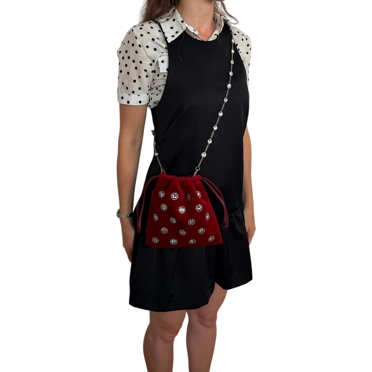MIU MIU Crystal-Embellished Velvet Clutch on Chain rot / neuwertig MIU MIU