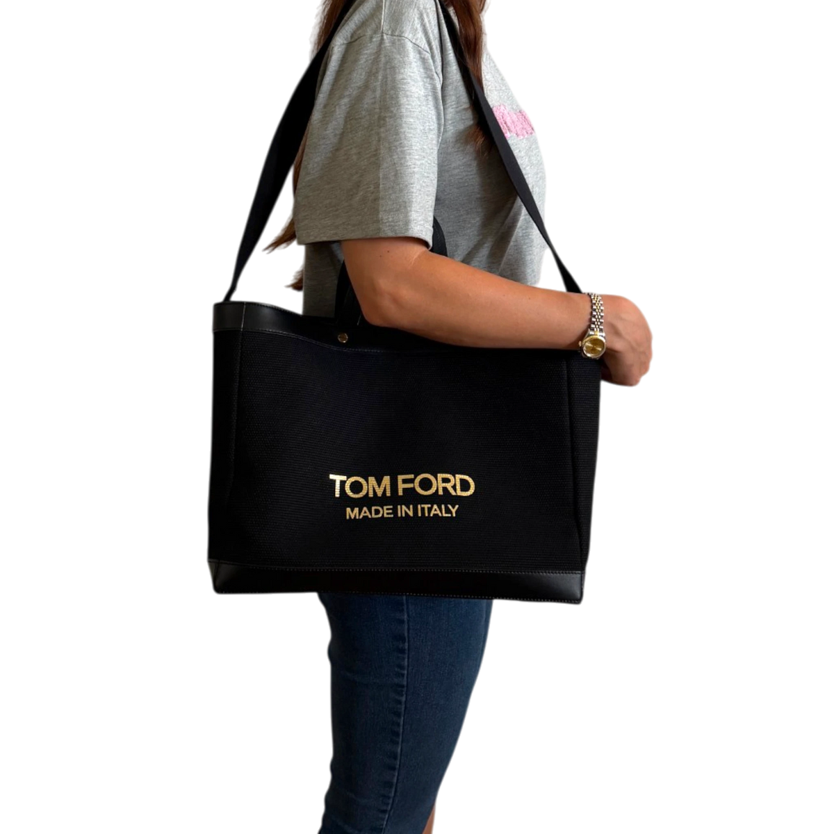 Tom Ford T Screw Shopper Medium Schwarz goldene Hardware Tom Ford