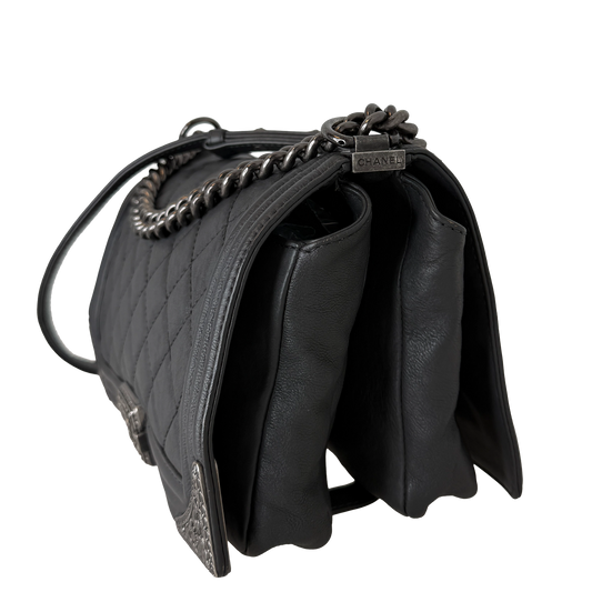 Chanel Paris-Dallas Boy Flap Lammleder dunkelgrau / sehr gut Chanel