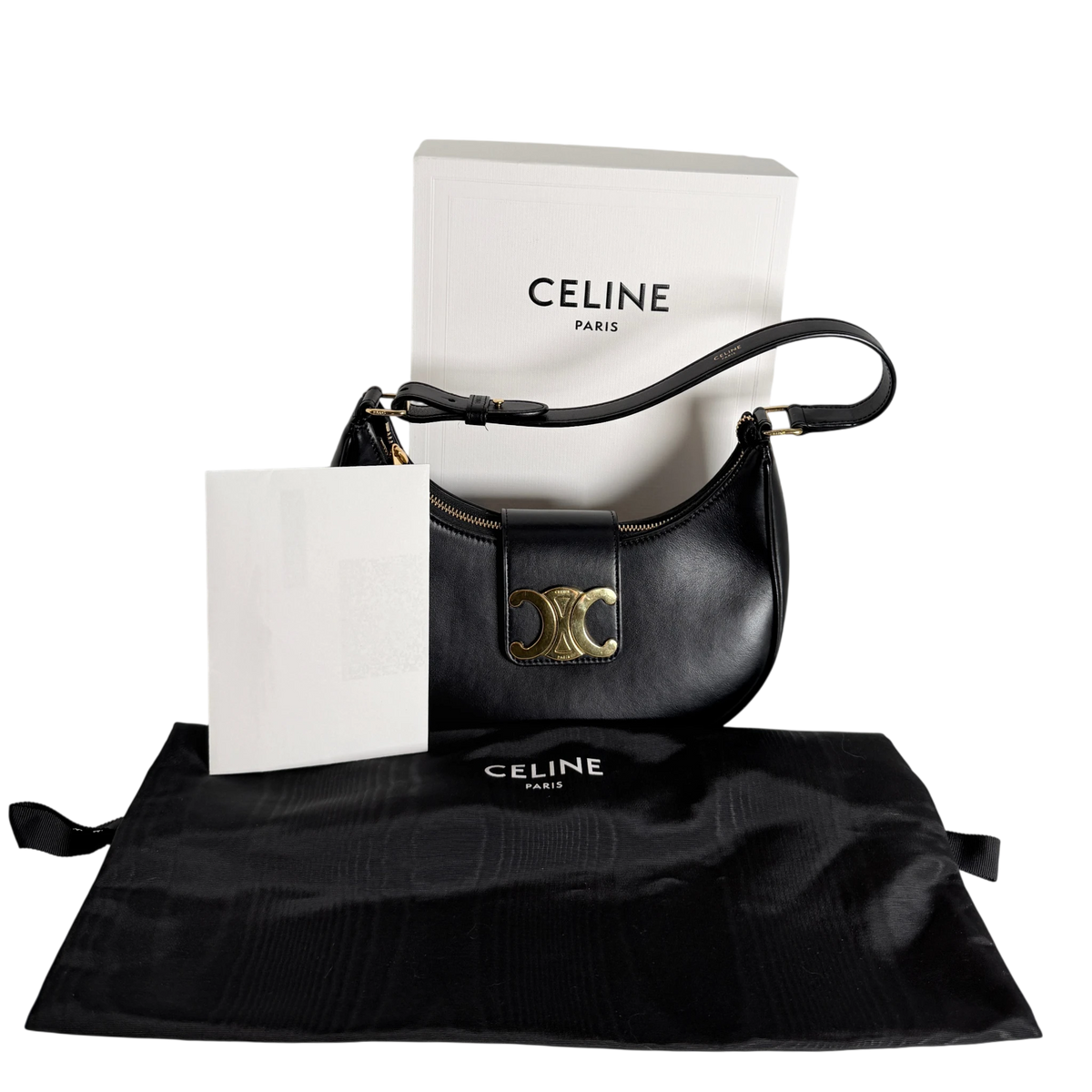 Celine Ava Triomphe Medium Glattleder Schwarz Gold 2024 – Ansicht 8