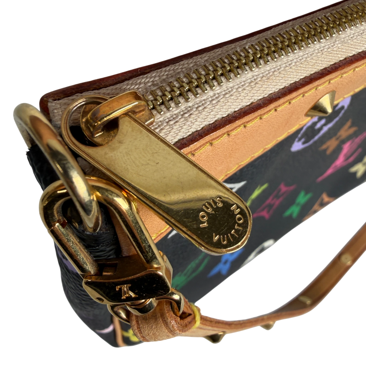 Louis Vuitton Pochette Accessoires Multicolore Schwarz Nieten Gold – Ansicht 14