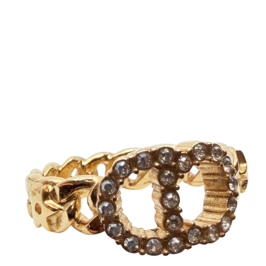 Dior Clair D Lune Chain Ring Kristalle Gold Finish Größe XS – Ansicht 2