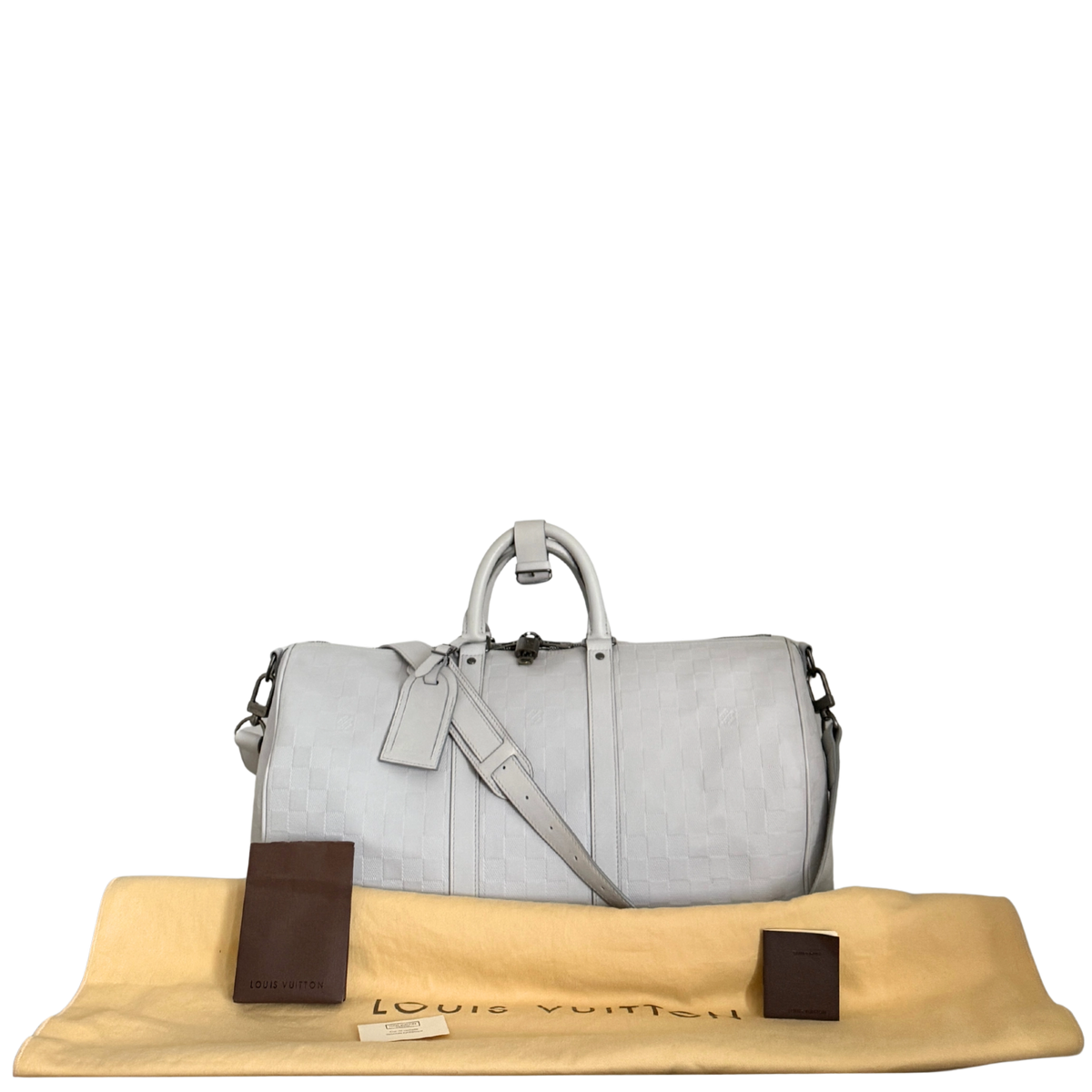 Louis Vuitton Infini Keepall 45 Bandoulière reistas lichtgrijs