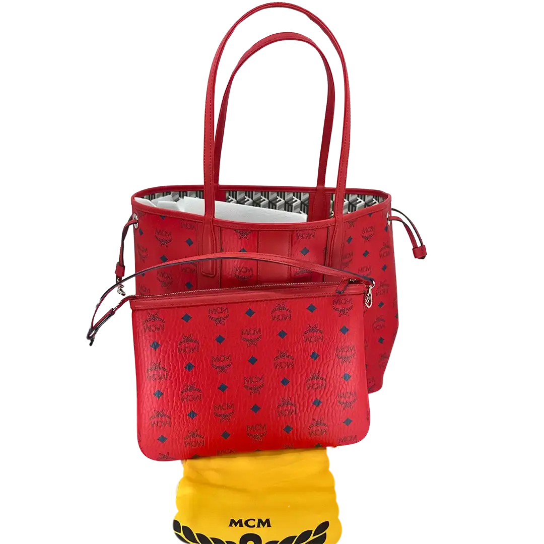 MCM Liz Wendeshopper Medium rot mit großer abnehmbarer Pouch 2025 / ungetragen MCM