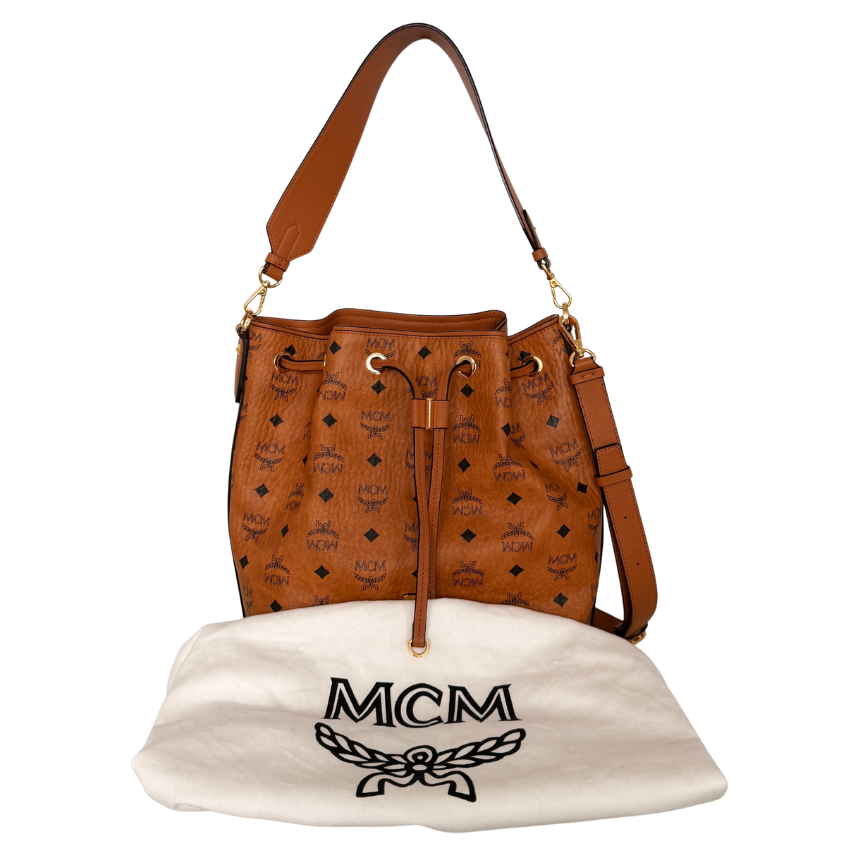 MCM Essential Tasche mit Kordelzug in Visetos Cognac / neuwertig MCM