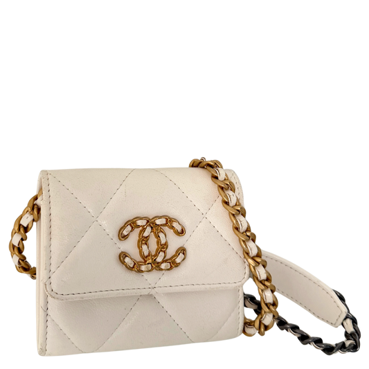 Chanel 19 Flap Coin Geldbörse Weiß Fullset / gut Chanel