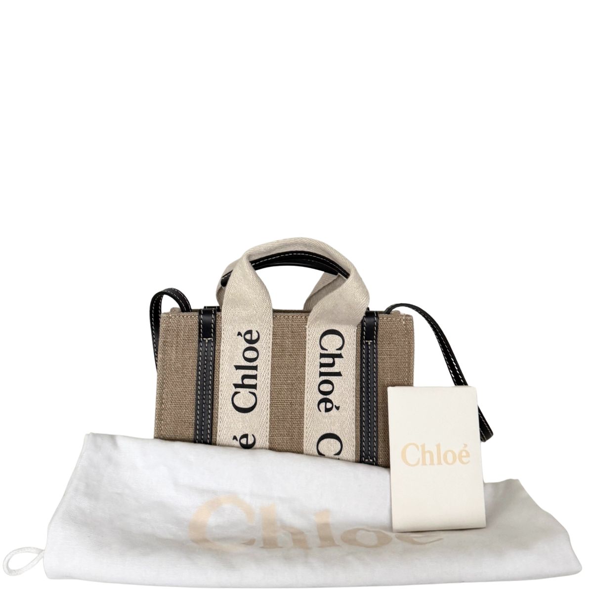 Chloé Woody Mini-Tote Bag aus Leinen Beige / neuwertig Chloé