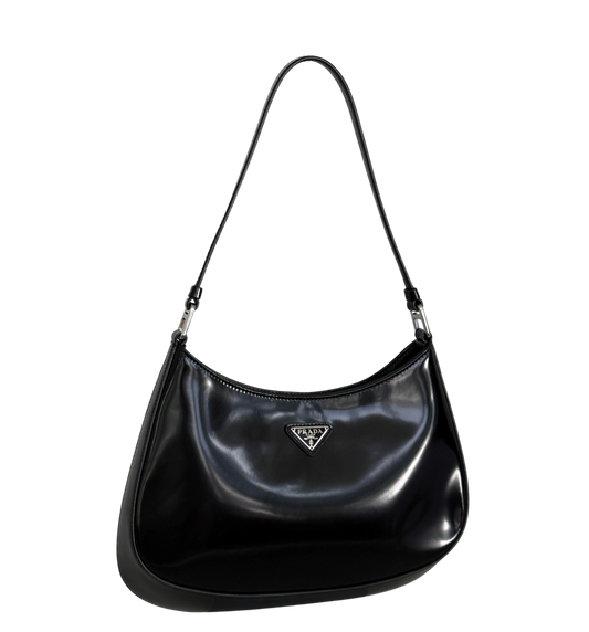 Prada Cleo Schultertasche gebürstetes Leder Schwarz / neuwertig Prada