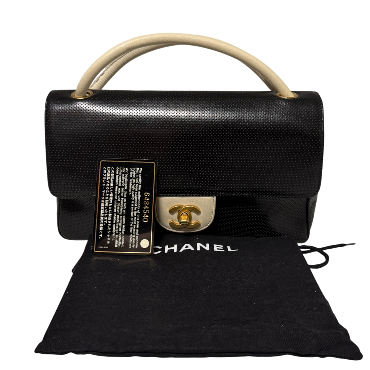 Chanel Single Flap Bag Medium Lammleder perforiert Schwarz/Weiß / sehr gut Chanel