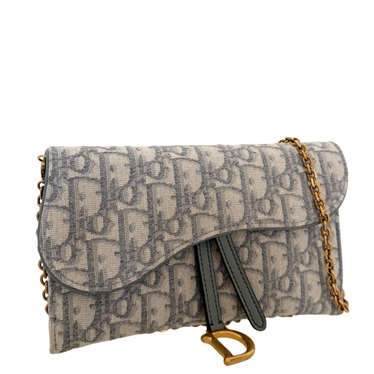 Dior kleine Saddle Pouch mit Kette Dior Oblique Jacquard Grau Fullset / neuwertig Dior