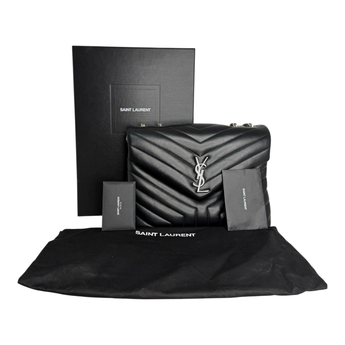 Saint Laurent LouLou Medium Leder schwarz silberne Hardware Fullset Saint Laurent