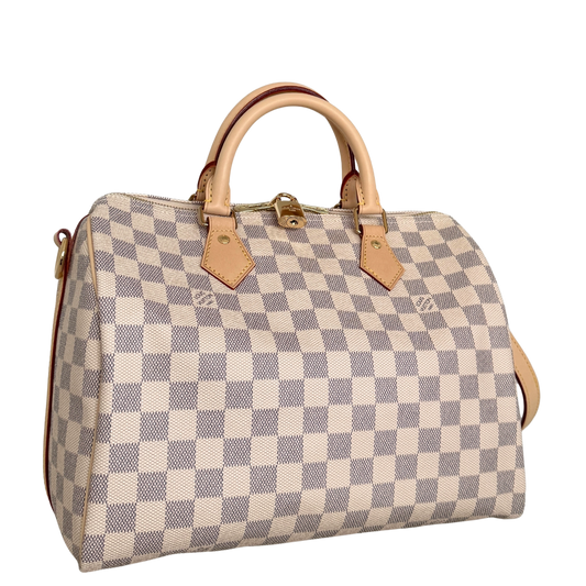 Louis Vuitton Speedy 30 mit Schulterriemen mit Schulterriemen Damier Azur Canvas N40592 Beige Fullset / neuwertig Louis Vuitton