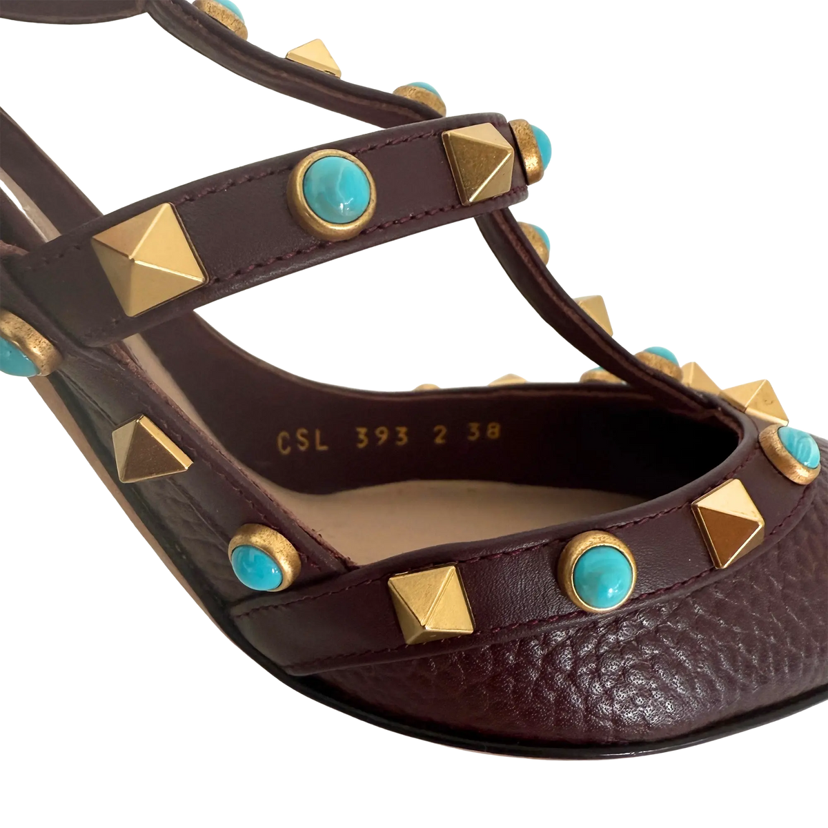 Valentino Rolling Rockstud T-Strap Pumps bordeaux rot Größe 38 / sehr gut Valentino
