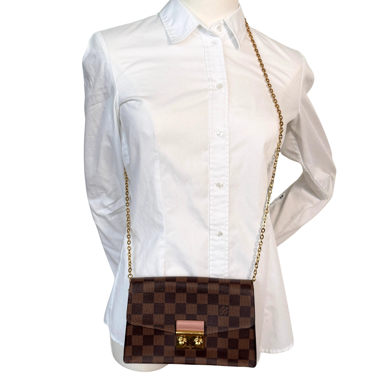 Louis Vuitton Croisette Wallet on Chain Damier Ebene Bruin