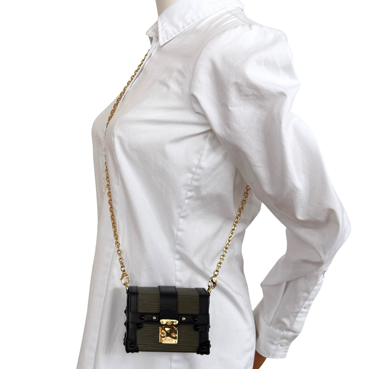 Louis Vuitton Petite Malle Handtasche Epi-Leder Olivgrün / sehr gut Louis Vuitton