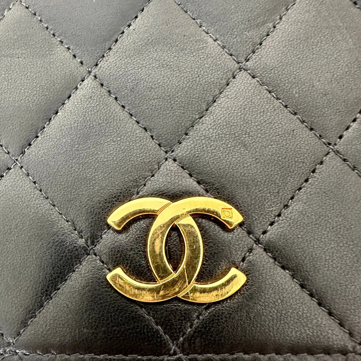 Chanel Timeless Wallet on Chain Vintage Lammleder schwarz mit ID Card / gut Chanel