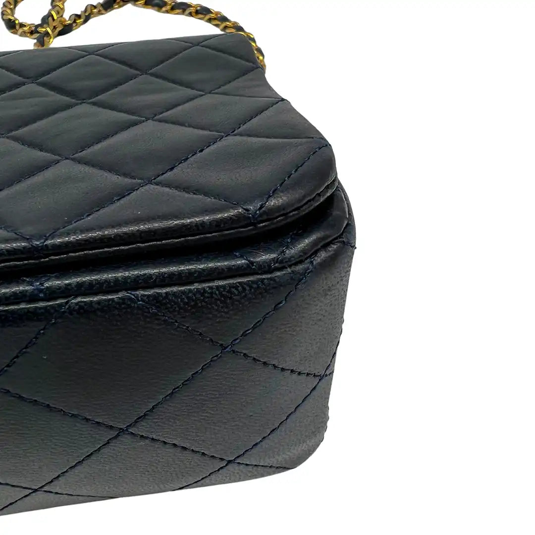 Chanel Timeless Single Flap Small dunkelblaues Lammleder / gut Produkt