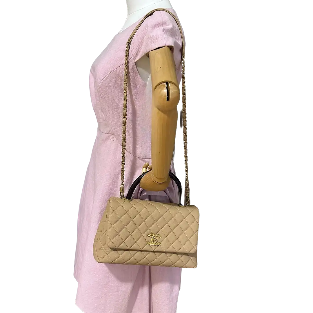 Chanel Coco Handle Medium Beige Caviar Leder Echsengriff Fullset / sehr gut Chanel