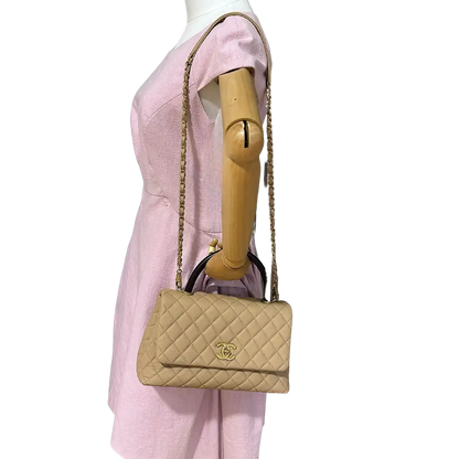Chanel Coco Handle Medium Beige Caviar Leder Echsengriff Fullset / sehr gut Chanel