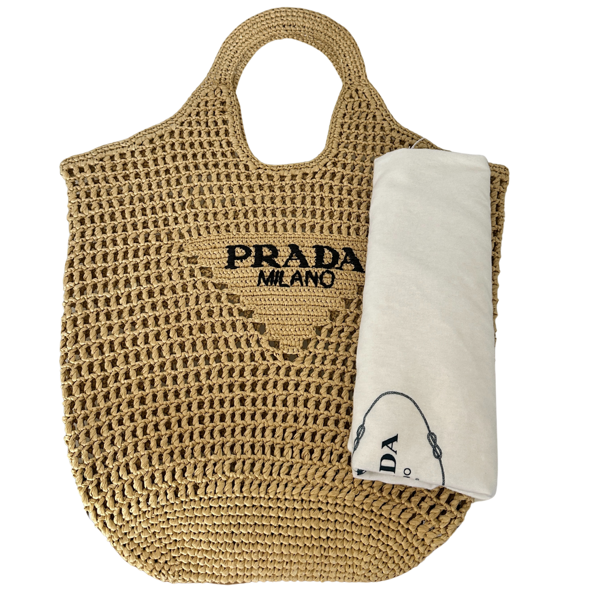 Prada Shopping Bag with Logo Embroidery Raffiabast beige Tasche / neuwertig Prada