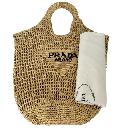 Prada Shopping Bag with Logo Embroidery Raffiabast beige Tasche / neuwertig Prada